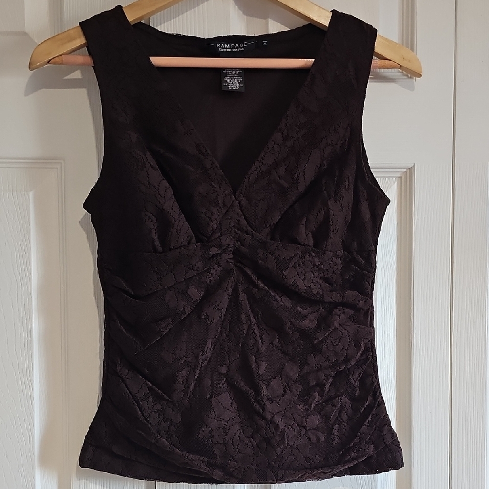 Rampage Brown Lace Sleeveless Top V-Neck Fitted Size M